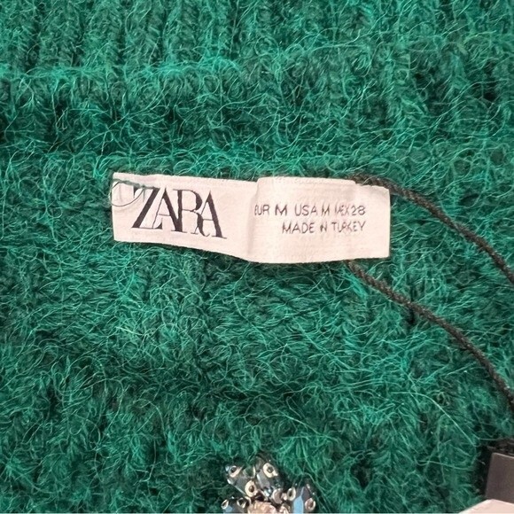 Zara Knit Cardigan With Jewel Buttons Bottle Green Size Medium NEW NWT - Picture 13 of 14